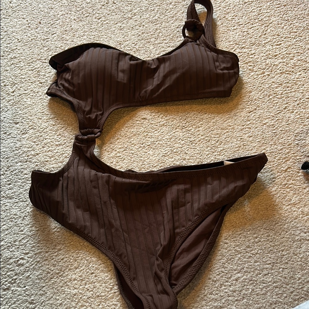 Aerie Brown Bikini Set with Textured Design